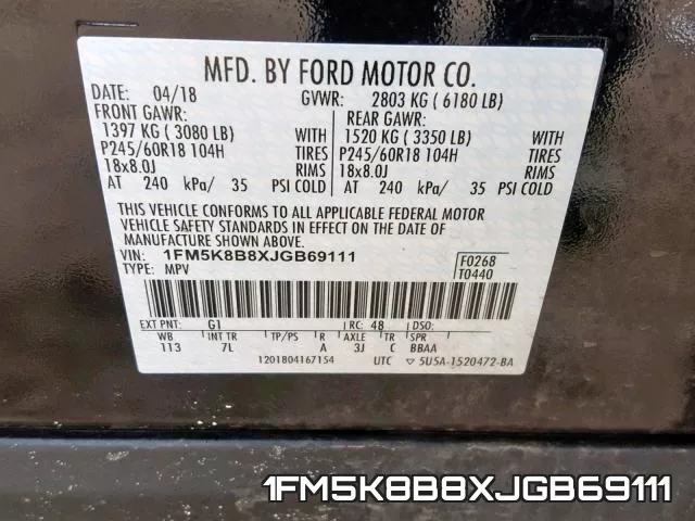1FM5K8B8XJGB69111 фото 2