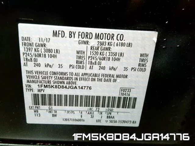 1FM5K8D84JGA14776 фото 2