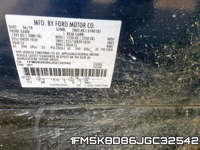 1FM5K8D86JGC32542 фото 2