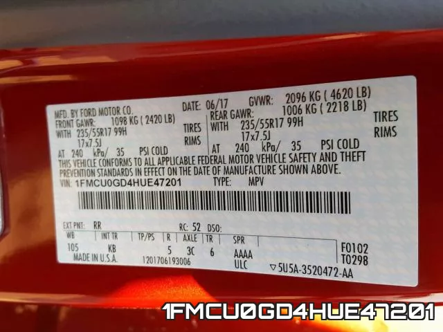 1FMCU0GD4HUE47201 фото 2