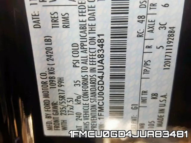 1FMCU0GD4JUA83481 фото 2