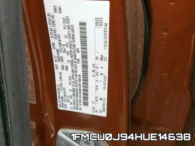 1FMCU0J94HUE14638 фото 2