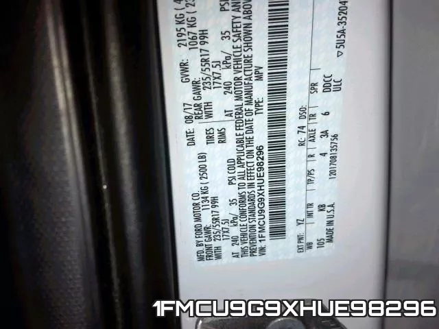 1FMCU9G9XHUE98296 фото 2
