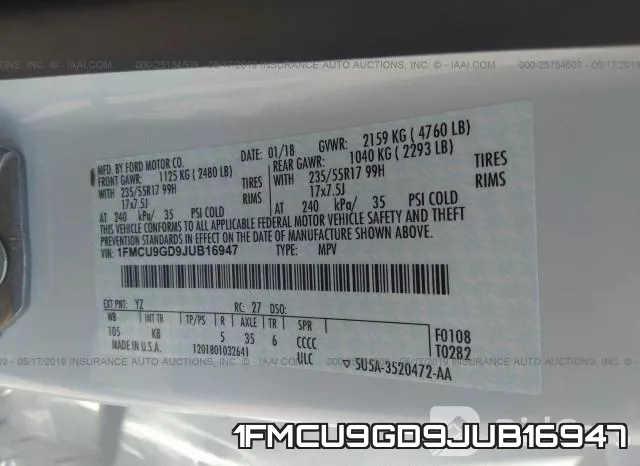 1FMCU9GD9JUB16947 фото 10