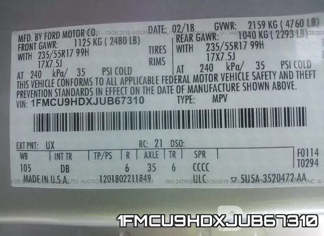 1FMCU9HDXJUB67310 фото 10