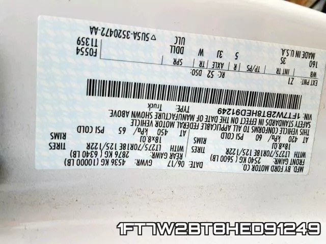 1FT7W2BT8HED91249 фото 2