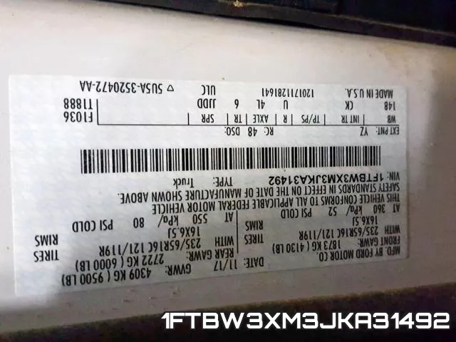 1FTBW3XM3JKA31492 фото 2