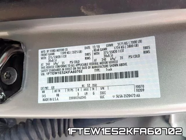 1FTEW1E52KFA60702 фото 2