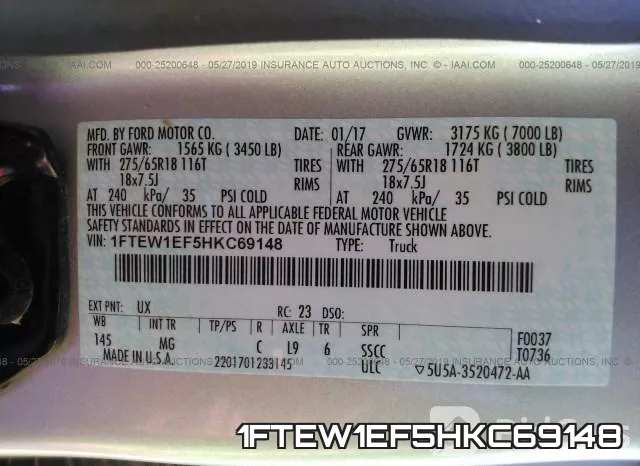 1FTEW1EF5HKC69148 фото 10