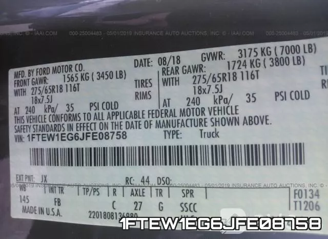 1FTEW1EG6JFE08758 фото 9