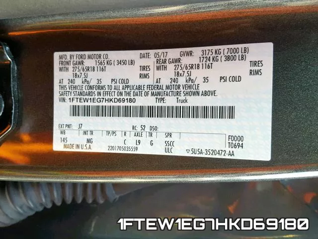 1FTEW1EG7HKD69180 фото 2