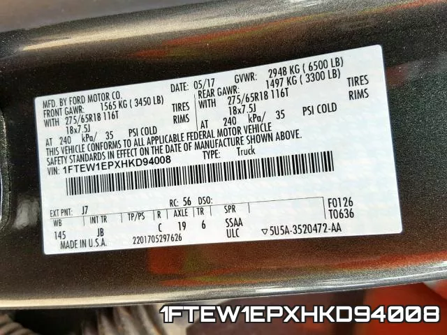1FTEW1EPXHKD94008 фото 2