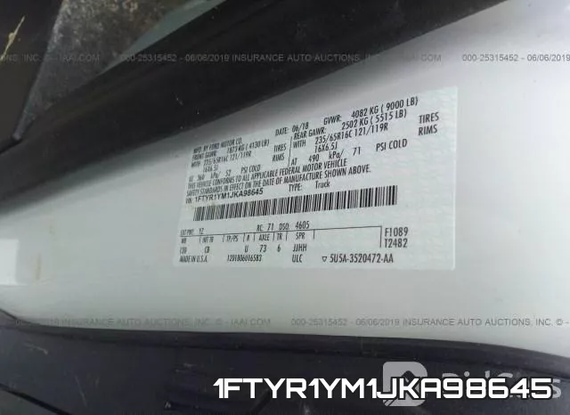 1FTYR1YM1JKA98645 фото 10