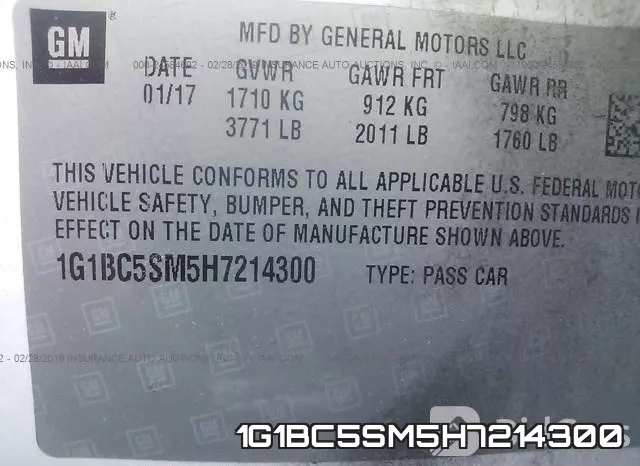 1G1BC5SM5H7214300 фото 10