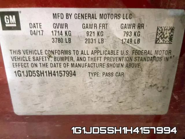 1G1JD5SH1H4157994 фото 2