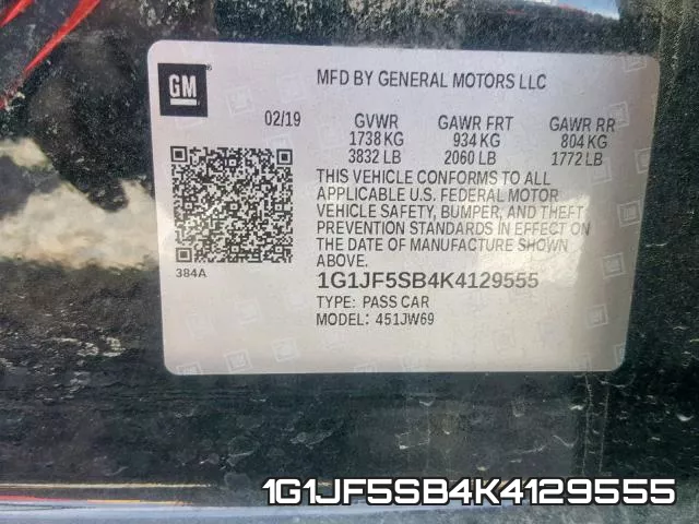 1G1JF5SB4K4129555 фото 2