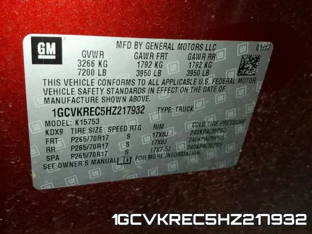 1GCVKREC5HZ217932 фото 2