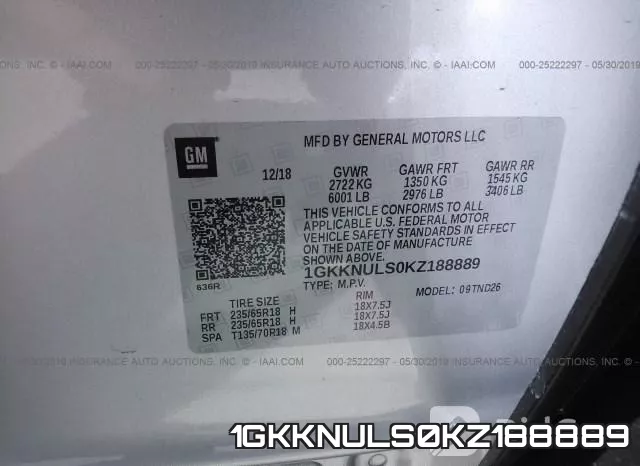 1GKKNULS0KZ188889 фото 10