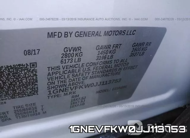 1GNEVFKW0JJ113753 фото 10