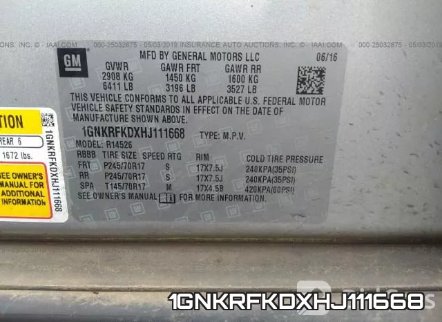 1GNKRFKDXHJ111668 фото 10