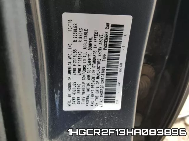 1HGCR2F13HA083896 фото 2