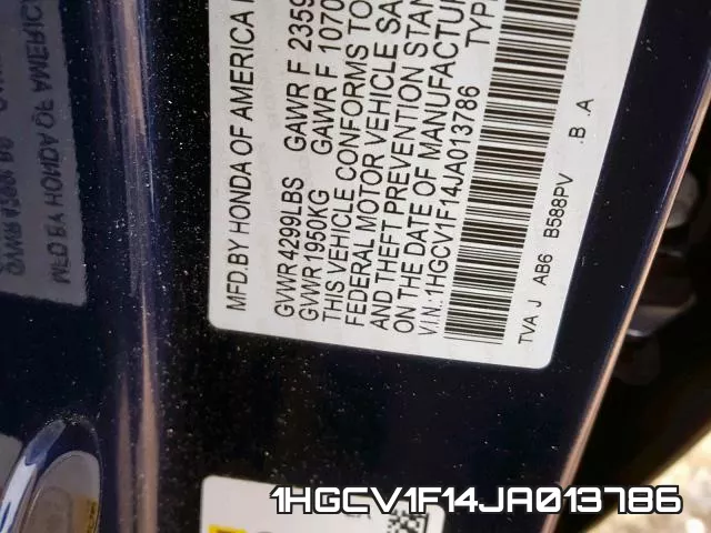 1HGCV1F14JA013786 фото 2