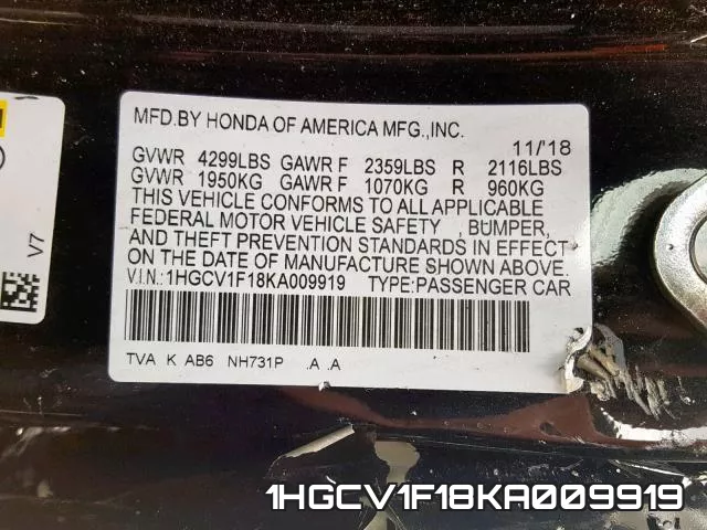 1HGCV1F18KA009919 фото 2