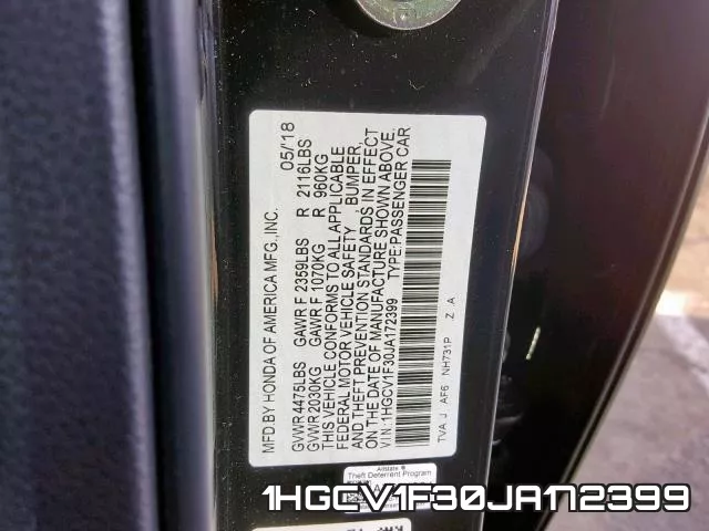 1HGCV1F30JA172399 фото 2