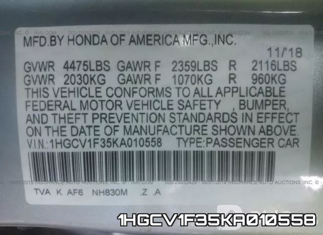 1HGCV1F35KA010558 фото 10