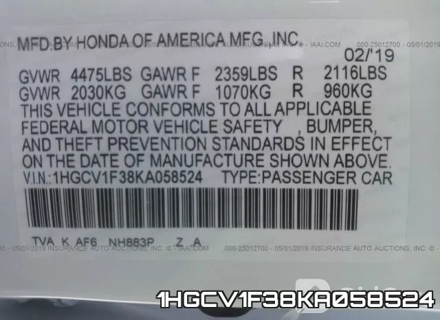 1HGCV1F38KA058524 фото 10