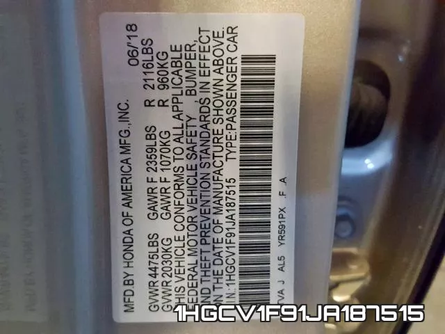 1HGCV1F91JA187515 фото 2
