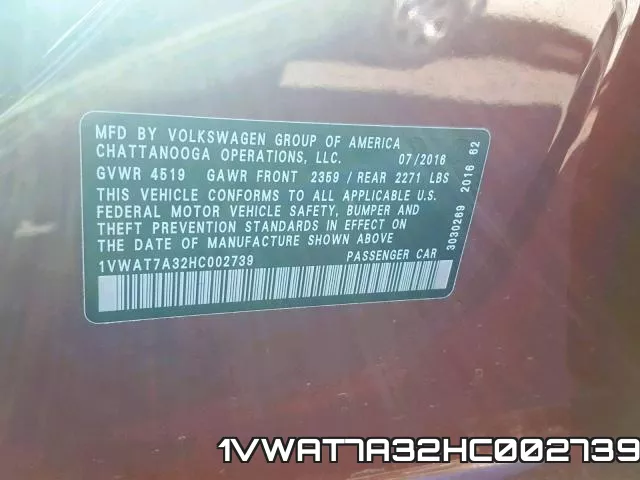 1VWAT7A32HC002739 фото 2