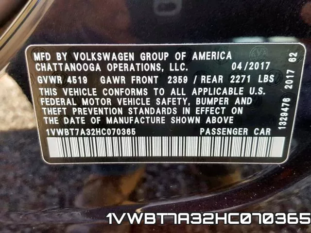 1VWBT7A32HC070365 фото 2