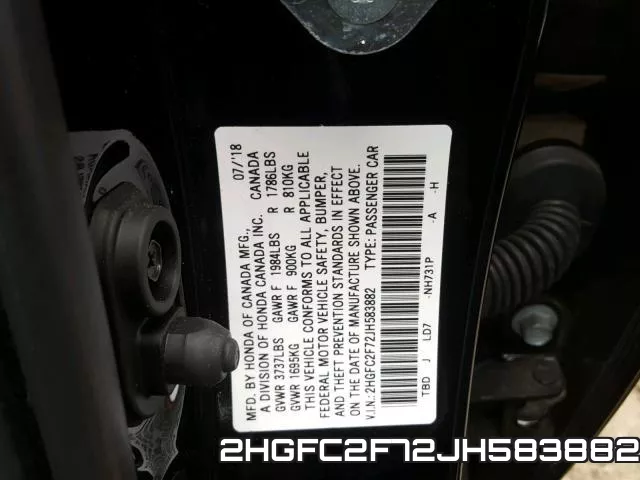 2HGFC2F72JH583882 фото 2