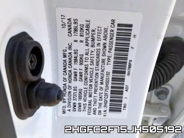 2HGFC2F75JH505192 фото 2