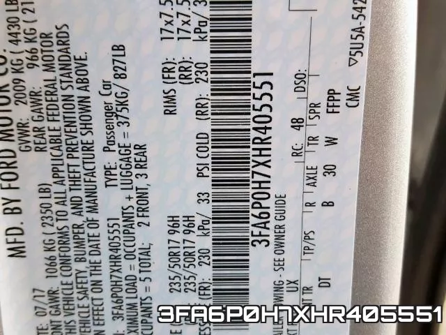3FA6P0H7XHR405551 фото 2