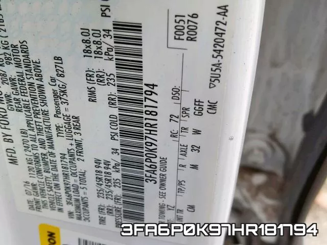 3FA6P0K97HR181794 фото 2