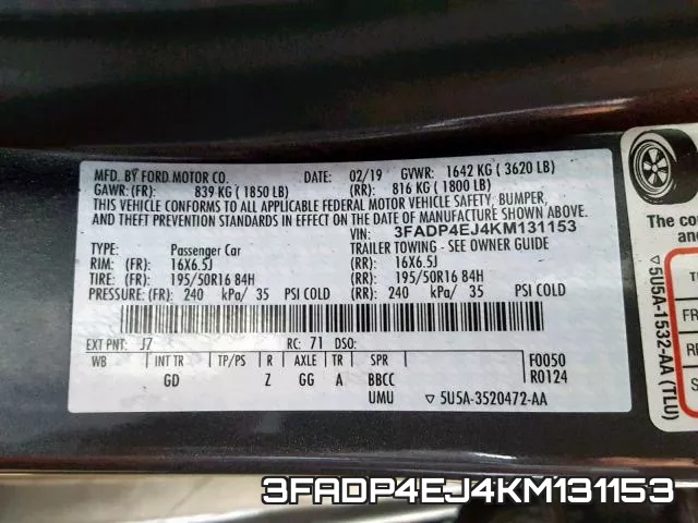 3FADP4EJ4KM131153 фото 2