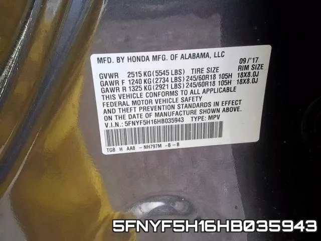 5FNYF5H16HB035943 фото 2