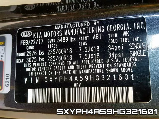 5XYPH4A59HG321601 фото 2