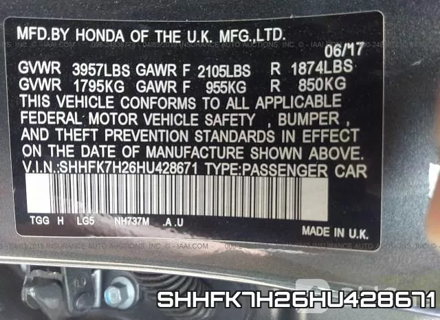 SHHFK7H26HU428671 фото 10