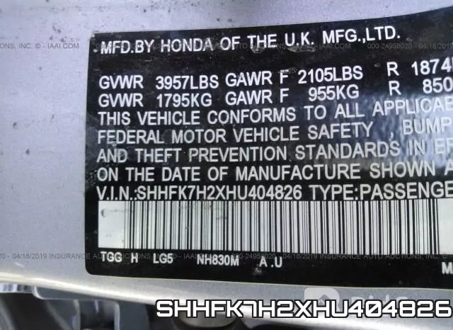 SHHFK7H2XHU404826 фото 10