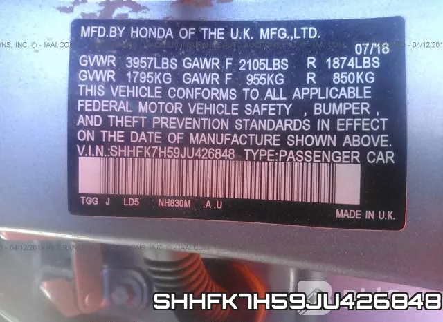 SHHFK7H59JU426848 фото 10