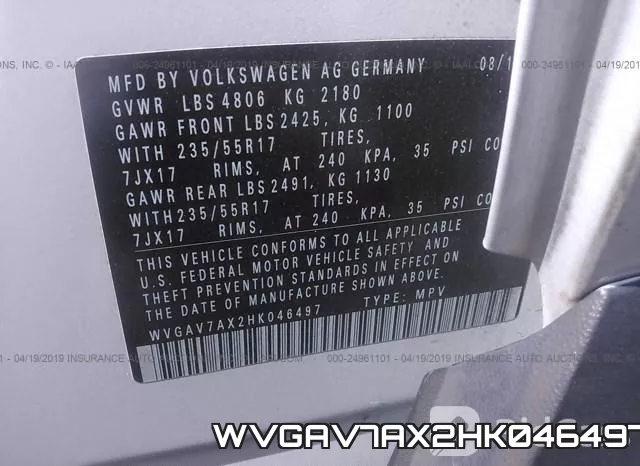 WVGAV7AX2HK046497 фото 10