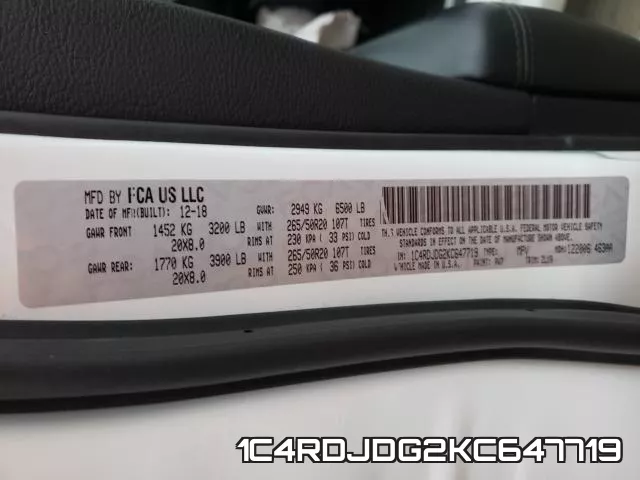 1C4RDJDG2KC647719 фото 2