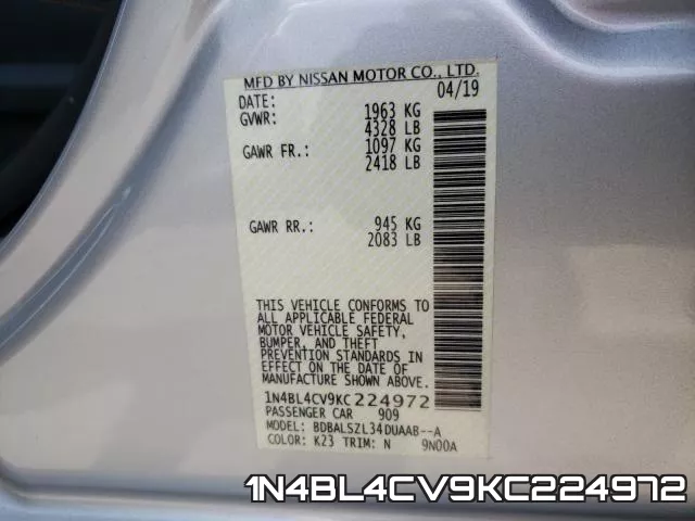 1N4BL4CV9KC224972 фото 2