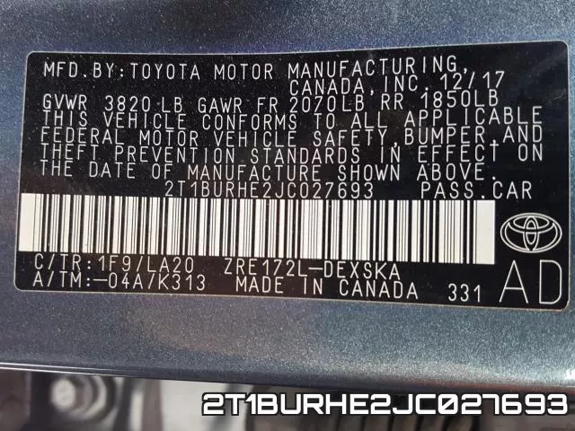 2T1BURHE2JC027693 фото 2