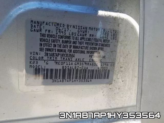 3N1AB7AP1HY353564 фото 2