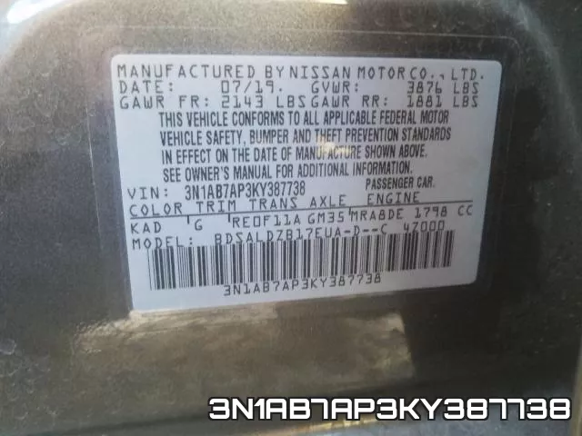 3N1AB7AP3KY387738 фото 2