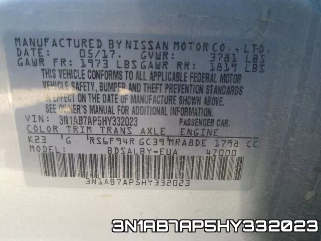 3N1AB7AP5HY332023 фото 2